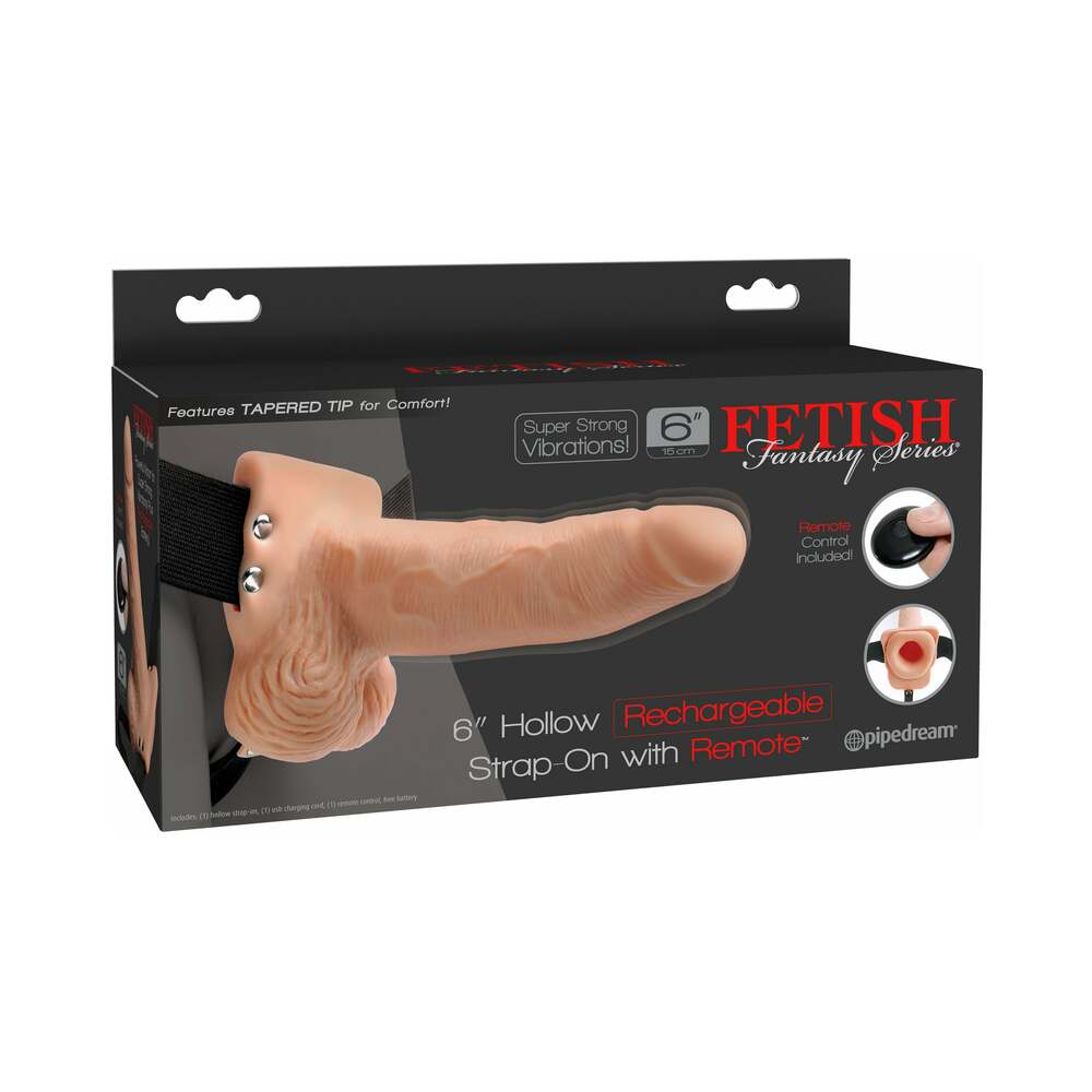 FETISH FANTASY SERIES VIBRATING 6 IN. HOLLOW STRAP-ON WITH BALLS BEIGE/BLACK