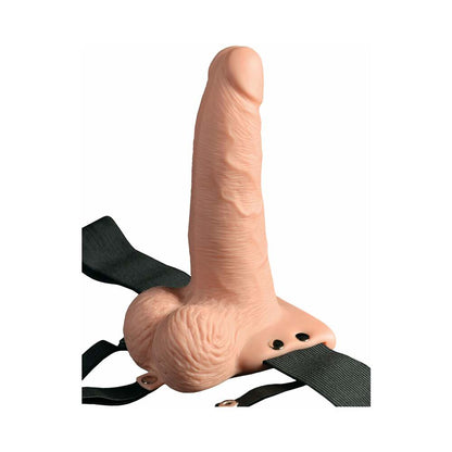 FETISH FANTASY SERIES VIBRATING 6 IN. HOLLOW STRAP-ON WITH BALLS BEIGE/BLACK