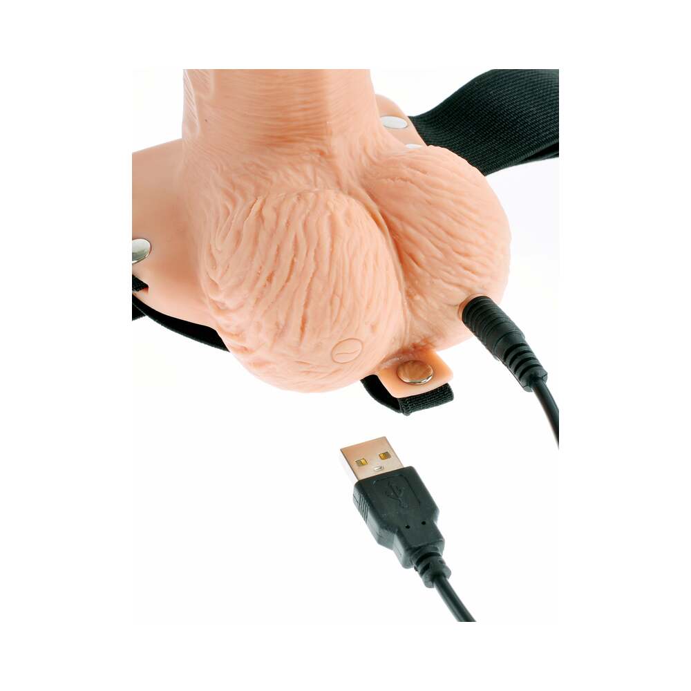 FETISH FANTASY SERIES VIBRATING 6 IN. HOLLOW STRAP-ON WITH BALLS BEIGE/BLACK