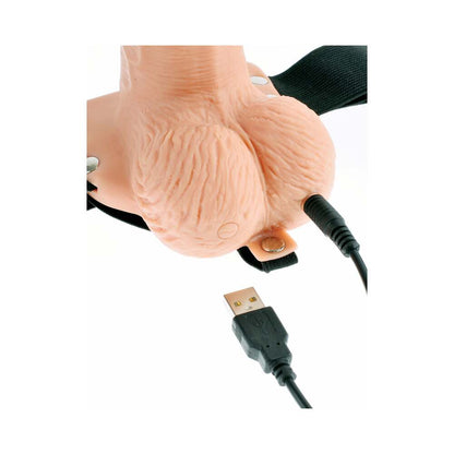 FETISH FANTASY SERIES VIBRATING 6 IN. HOLLOW STRAP-ON WITH BALLS BEIGE/BLACK