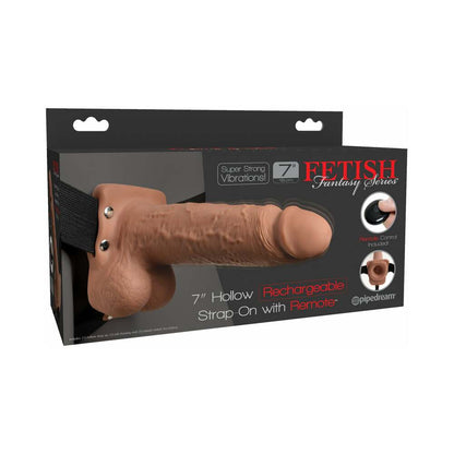 FETISH FANTASY SERIES VIBRATING 7 IN. HOLLOW STRAP-ON WITH BALLS TAN/BLACK