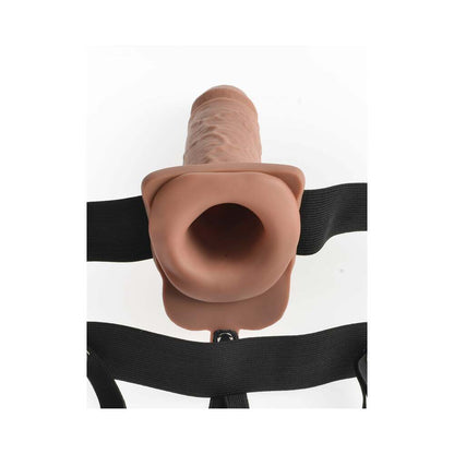 FETISH FANTASY SERIES VIBRATING 7 IN. HOLLOW STRAP-ON WITH BALLS TAN/BLACK