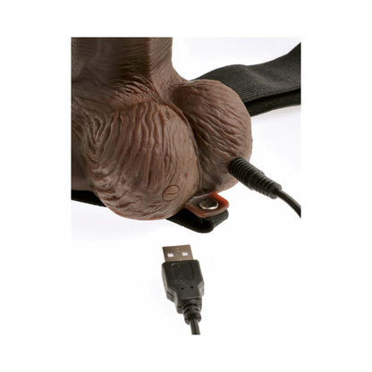 PIPEDREAM - FETISH FANTASY SERIES VIBRATING 8 IN. HOLLOW STRAP-ON WITH BALLS BROWN/BLACK