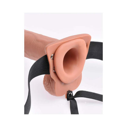 PIPEDREAM - FETISH FANTASY SERIES VIBRATING 10 IN. HOLLOW STRAP-ON WITH BALLS TAN/BLACK