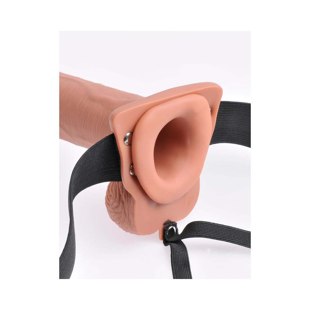 FETISH FANTASY SERIES VIBRATING 10 IN. HOLLOW STRAP-ON WITH BALLS TAN/BLACK