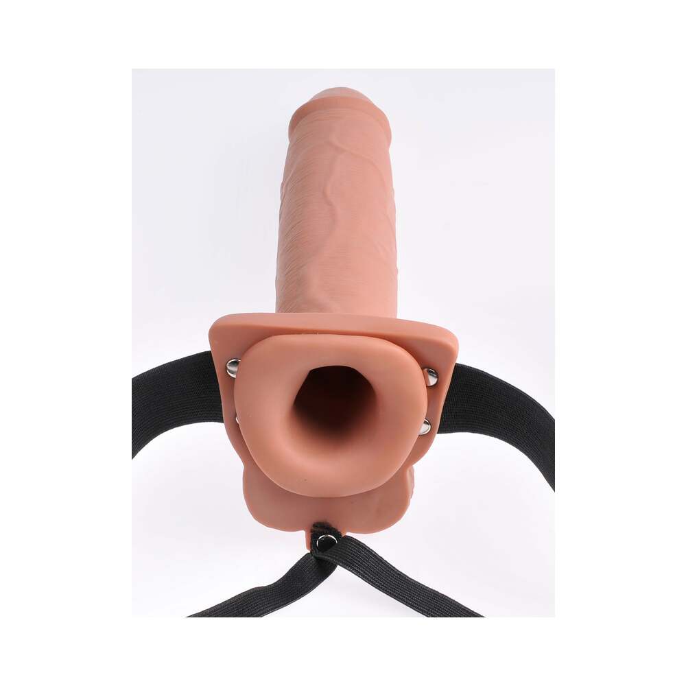 FETISH FANTASY SERIES VIBRATING 10 IN. HOLLOW STRAP-ON WITH BALLS TAN/BLACK