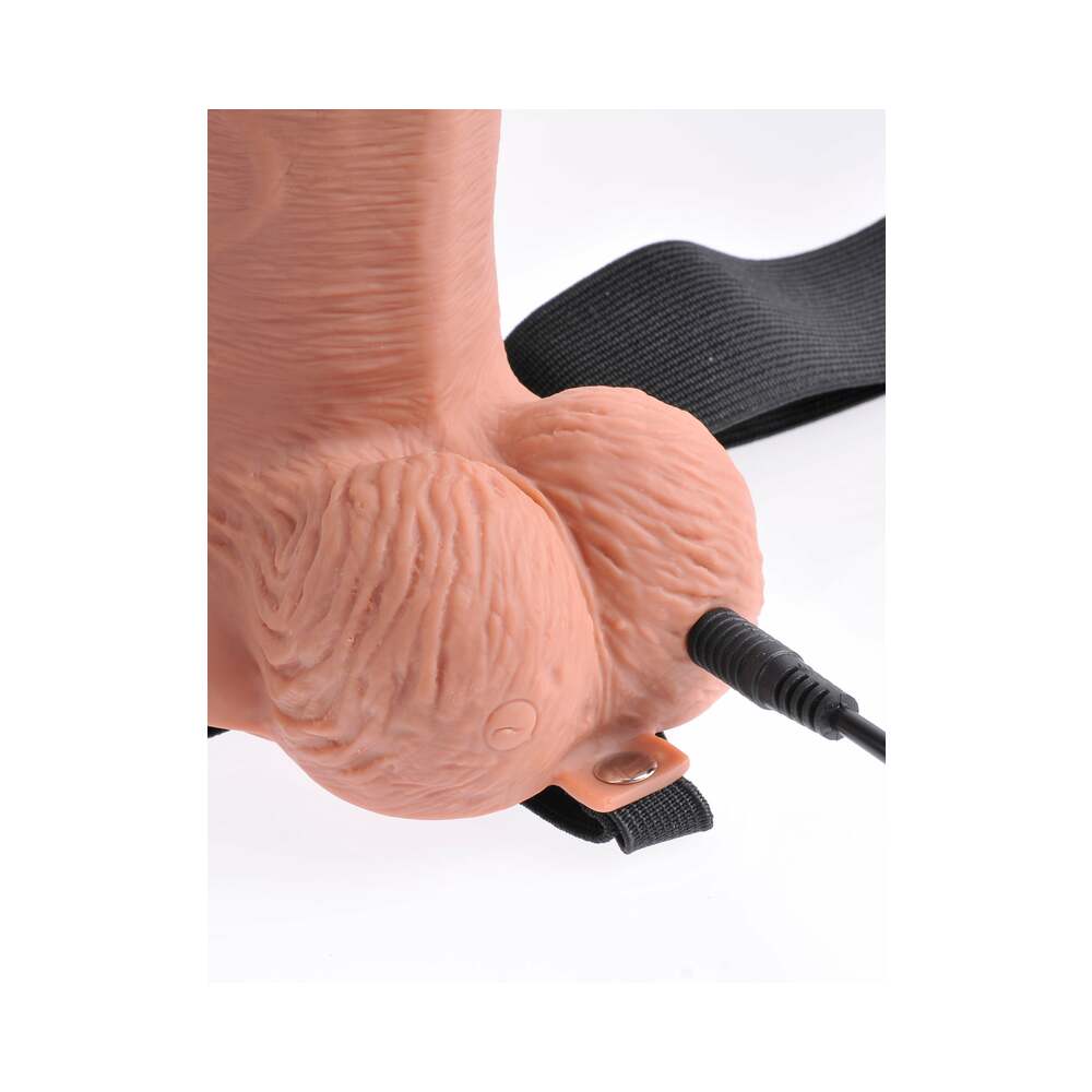 PIPEDREAM - FETISH FANTASY SERIES VIBRATING 10 IN. HOLLOW STRAP-ON WITH BALLS TAN/BLACK