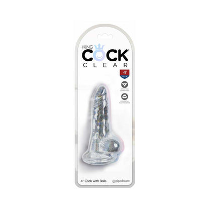 KING COCK CLEAR 4 IN. COCK WITH BALLS REALISTIC SUCTION CUP DILDO