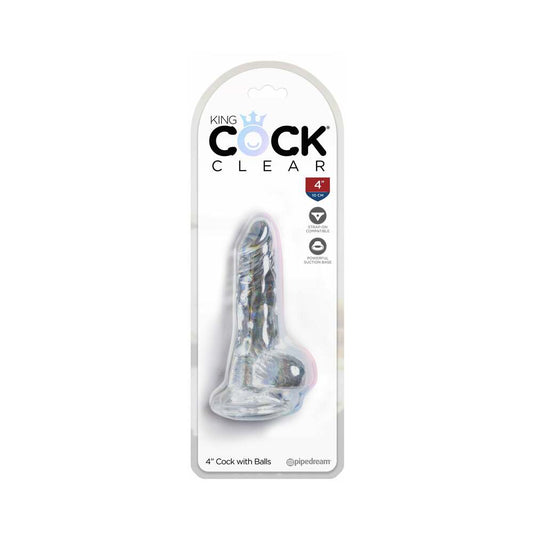 PIPEDREAM - KING COCK CLEAR 4 IN. COCK WITH BALLS REALISTIC SUCTION CUP DILDO