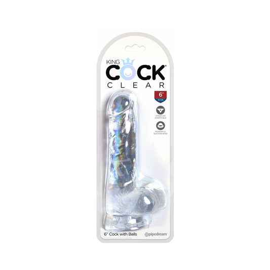 PIPEDREAM - KING COCK CLEAR 6 IN. COCK WITH BALLS REALISTIC SUCTION CUP DILDO