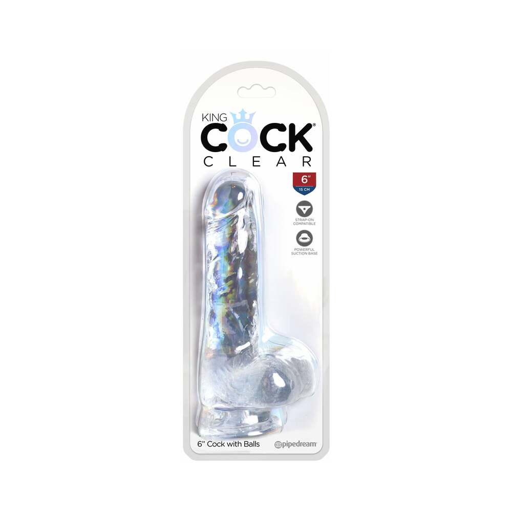PIPEDREAM - KING COCK CLEAR 6 IN. COCK WITH BALLS REALISTIC SUCTION CUP DILDO