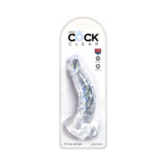 PIPEDREAM - KING COCK CLEAR 7.5 IN. COCK WITH BALLS REALISTIC SUCTION CUP DILDO