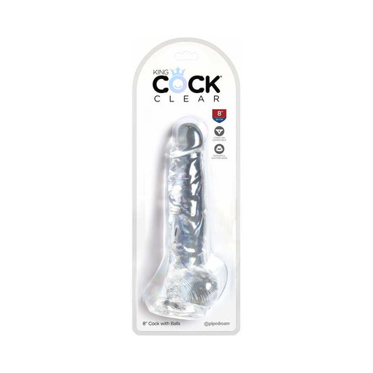 PIPEDREAM - KING COCK CLEAR 8 IN. COCK WITH BALLS REALISTIC SUCTION CUP DILDO