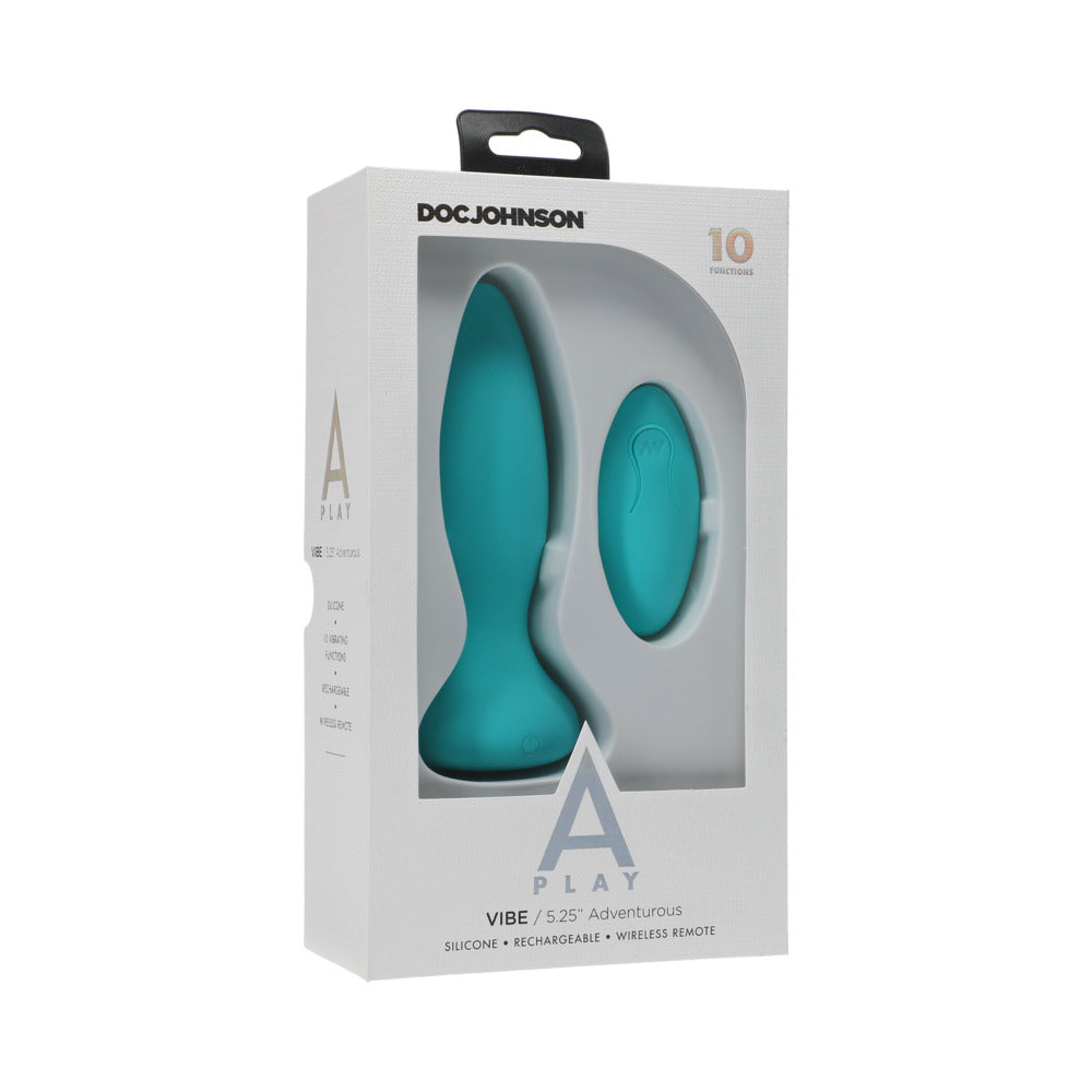 A-PLAY VIBE ADVENTUROUS RECHARGEABLE SILICONE ANAL PLUG WITH REMOTE TEAL