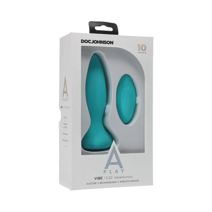 A-PLAY VIBE ADVENTUROUS RECHARGEABLE SILICONE ANAL PLUG WITH REMOTE TEAL