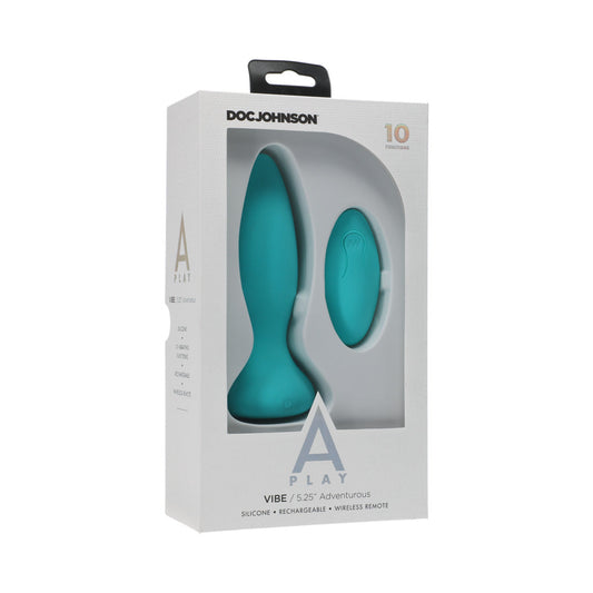 A-PLAY VIBE ADVENTUROUS RECHARGEABLE SILICONE ANAL PLUG WITH REMOTE TEAL