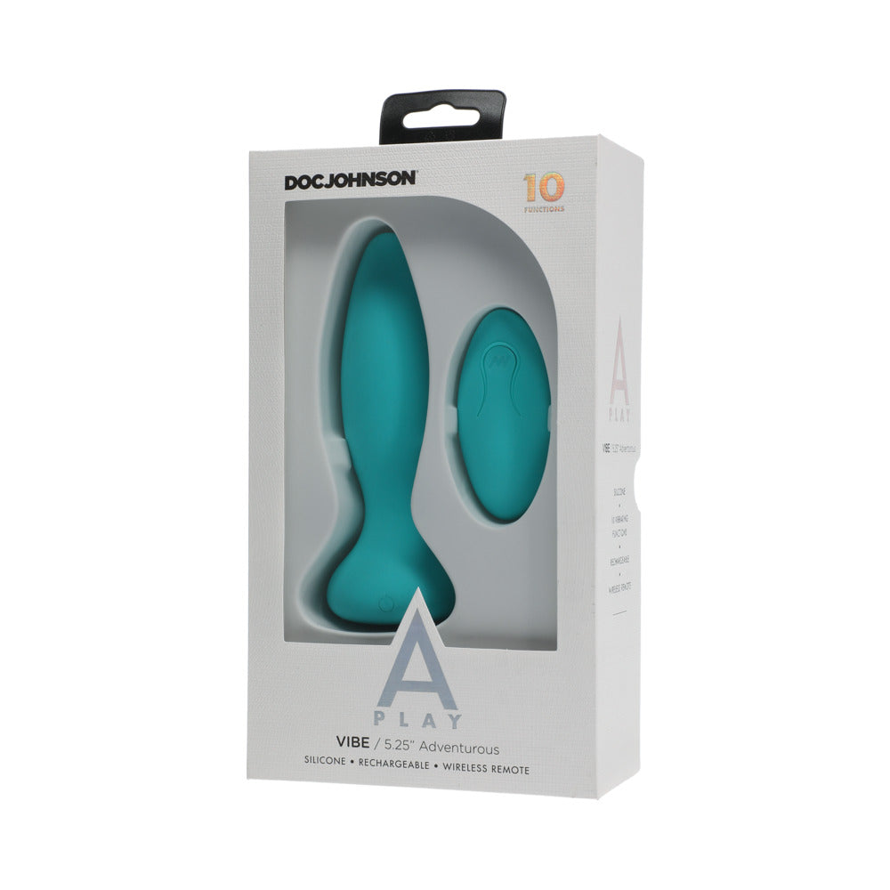 A-PLAY VIBE ADVENTUROUS RECHARGEABLE SILICONE ANAL PLUG WITH REMOTE TEAL