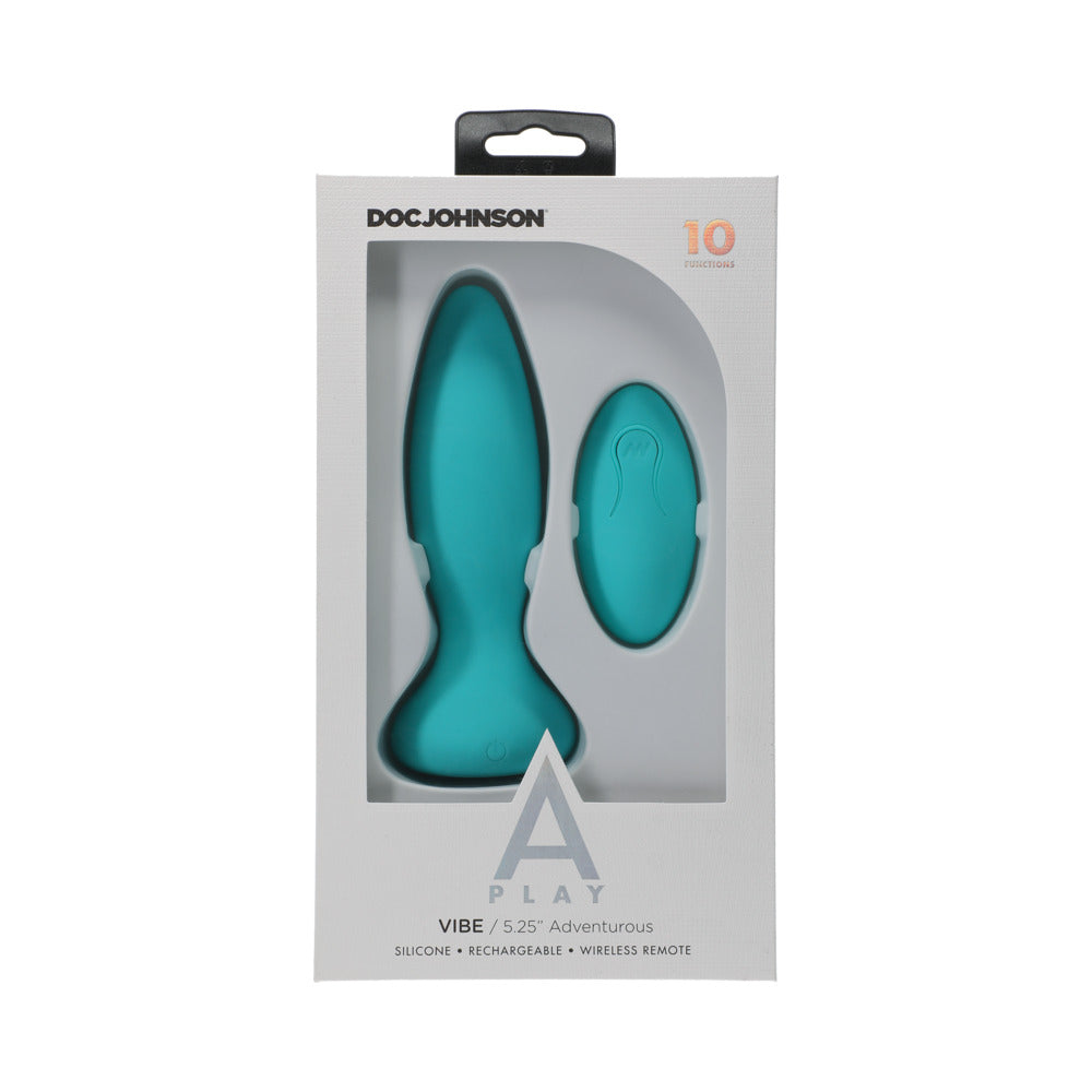 A-PLAY VIBE ADVENTUROUS RECHARGEABLE SILICONE ANAL PLUG WITH REMOTE TEAL