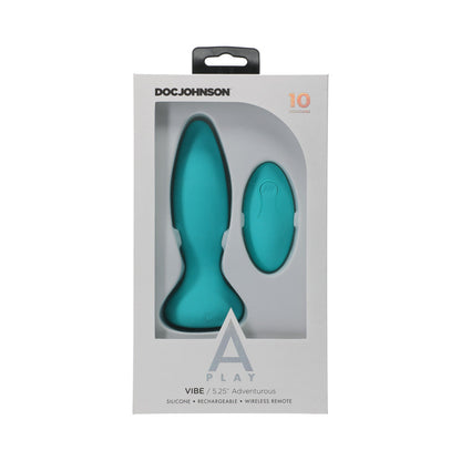 A-PLAY VIBE ADVENTUROUS RECHARGEABLE SILICONE ANAL PLUG WITH REMOTE TEAL