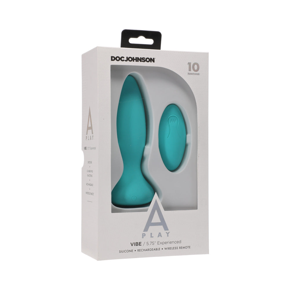 A-PLAY VIBE EXPERIENCED RECHARGEABLE SILICONE ANAL PLUG WITH REMOTE TEAL
