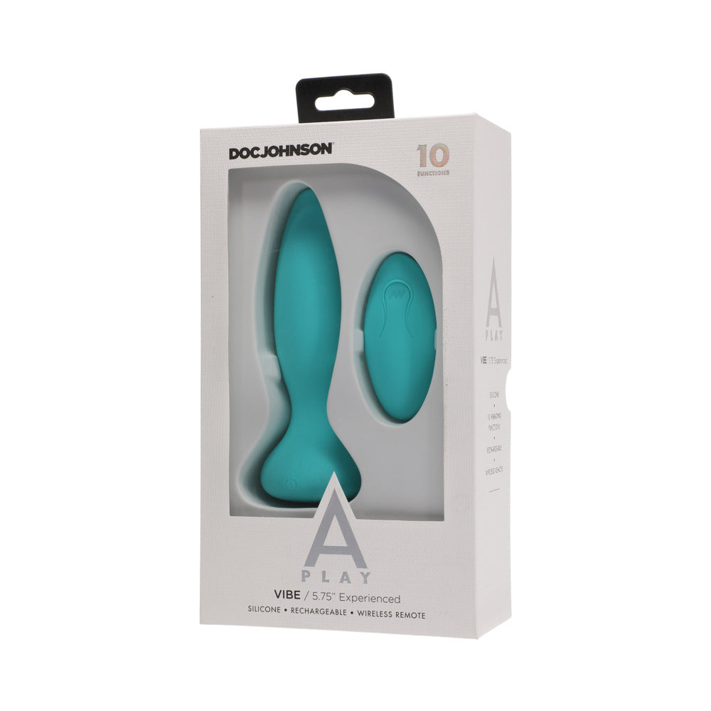 DOC JOHNSON - A-PLAY VIBE EXPERIENCED RECHARGEABLE SILICONE ANAL PLUG WITH REMOTE TEAL