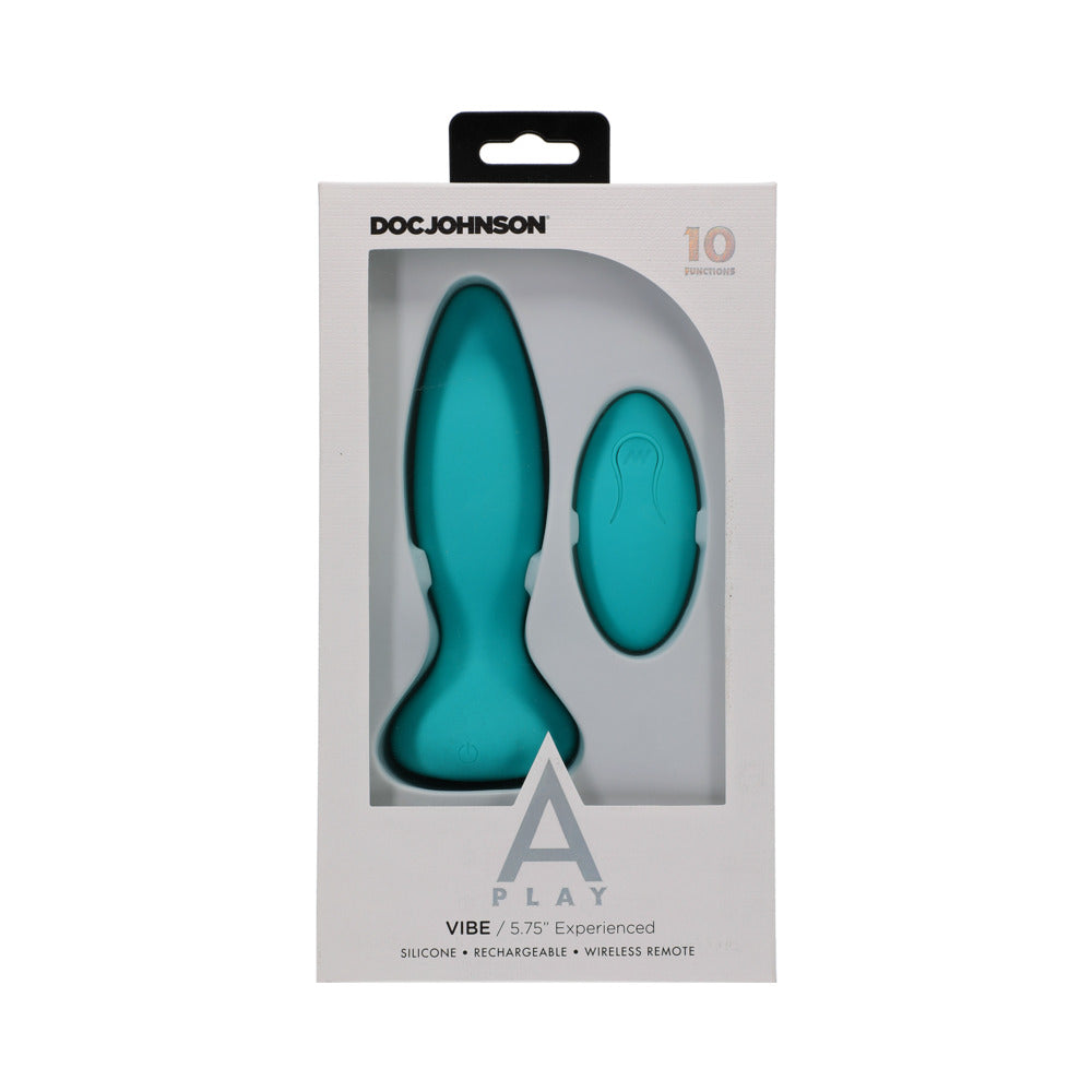 DOC JOHNSON - A-PLAY VIBE EXPERIENCED RECHARGEABLE SILICONE ANAL PLUG WITH REMOTE TEAL
