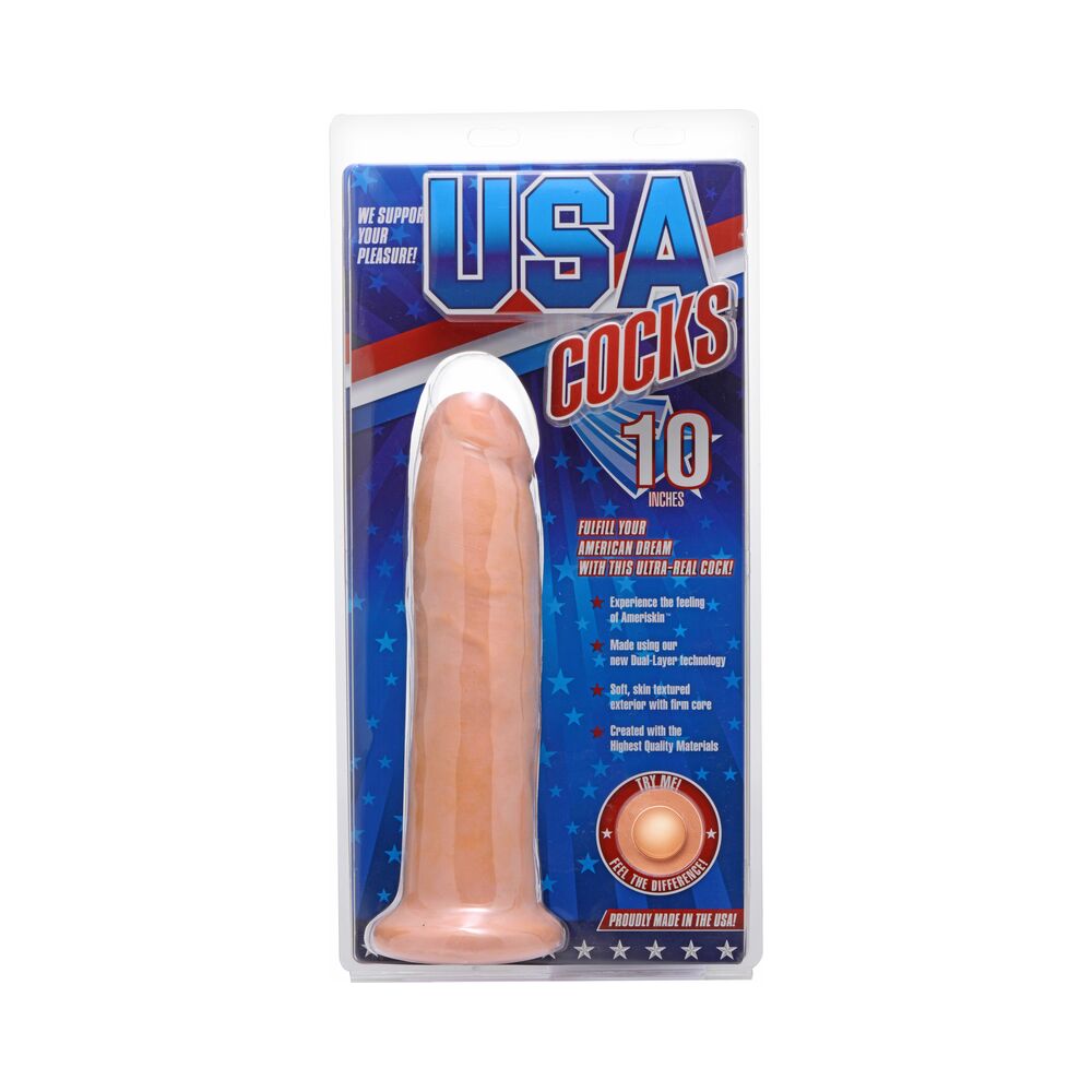 USA COCKS 10 IN. AMERISKIN DUAL DENSITY DILDO LIGHT