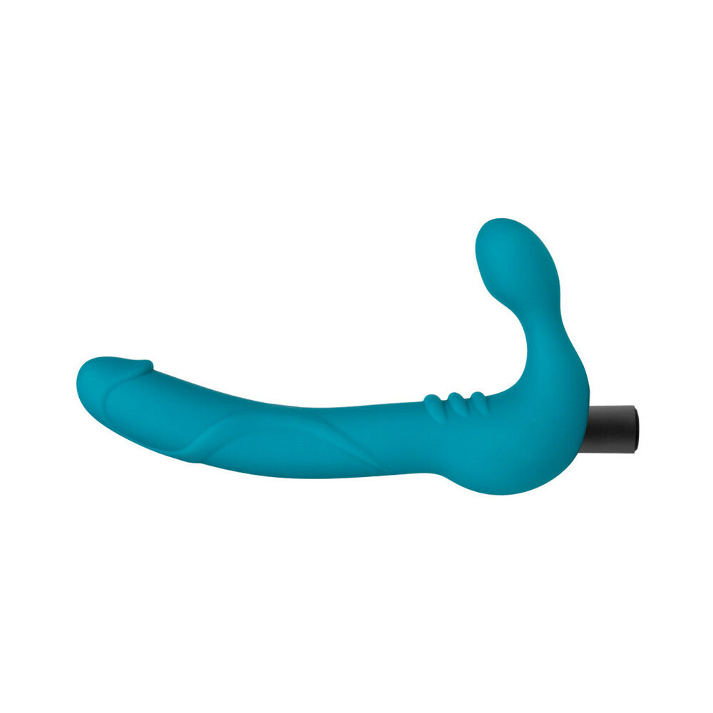 TEMPTASIA LUNA 9 IN. SILICONE STRAPLESS STRAP-ON DILDO WITH RECHARGEABLE BULLET VIBRATOR TEAL