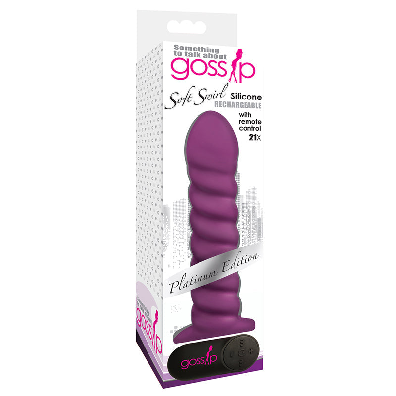 CURVE NOVELTIES - GOSSIP SOFT SWIRL RECHARGEABLE REMOTE-CONTROLLED TEXTURED 7.5 IN. SILICONE VIBRATING DILDO VIOLET