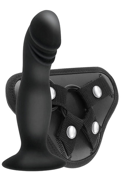 S PLEASURES - STRAPPY HARNESS SET - 2 RING HARNESS WITH DILDO BLACK