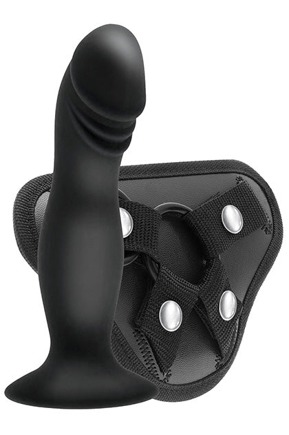 S PLEASURES - STRAPPY HARNESS SET - 2 RING HARNESS WITH DILDO BLACK