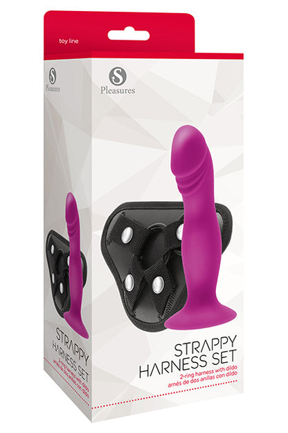 Strappy Harness Set - 2 Ring Harness With Dildo Plum