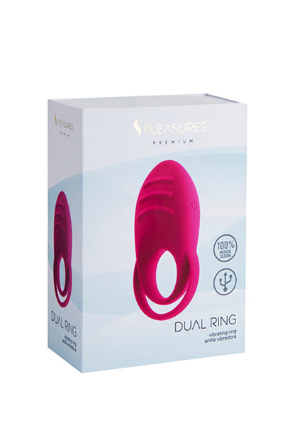 S PLEASURES PREMIUM LINE - DUAL COCK RING - RED