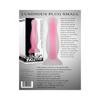 EVOLVED LUMINOUS GLOW IN THE DARK DUAL DENSITY SILICONE ANAL PLUG CLEAR/PINK SMALL