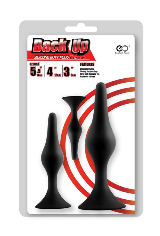 NMC - BACK UP 3",4",5.5" SILICONE BUTT PLUG W/SUCTION CUP (3PCS IN 1 KIT SET)