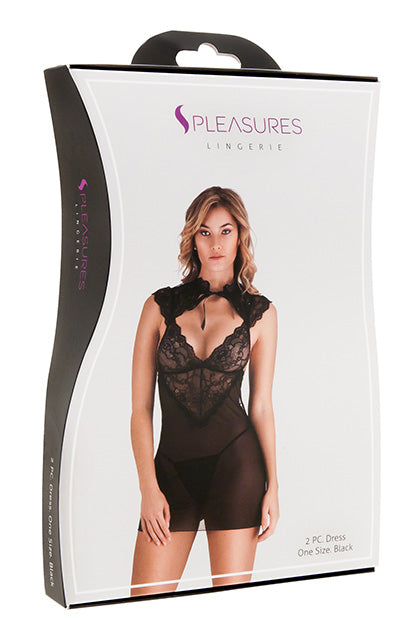 S PLEASURES LINGERIE - VESTIDO DE ENCAJE FLORAL NEGRO TU