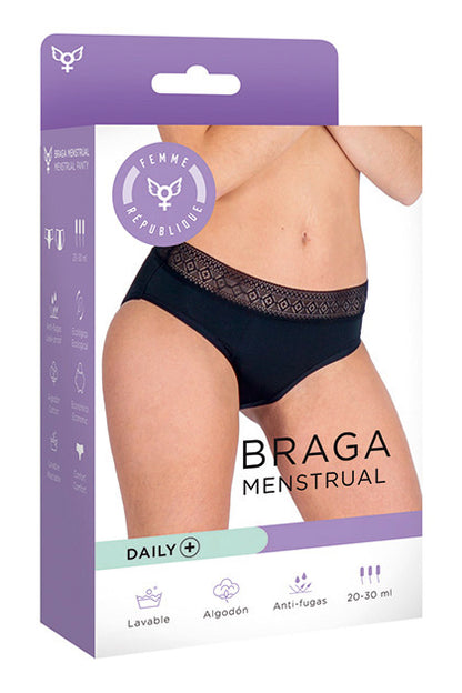 FEMME RÉPUBLIQUE - BRAGA MENSTRUAL M - NEGRO