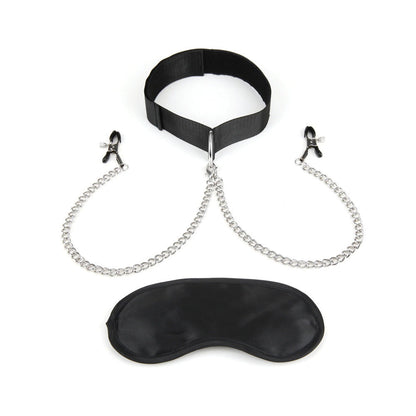 LUX FETISH COLLAR & NIPPLE CLAMPS WITH ADJUSTABLE PRESSURE