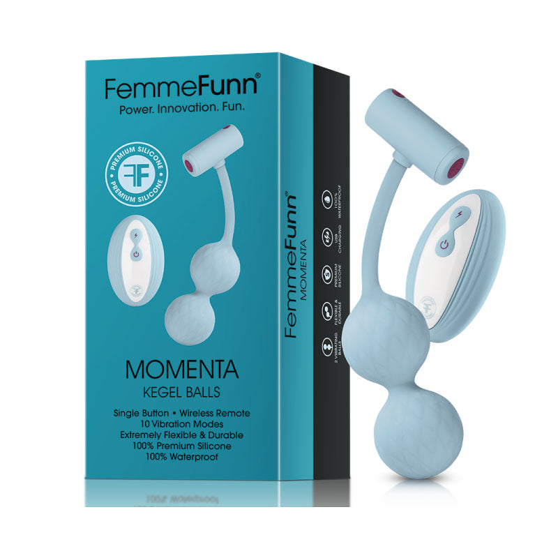 FEMMEFUNN MOMENTA RECHARGEABLE REMOTE-CONTROLLED SILICONE KEGEL BALLS LIGHT BLUE