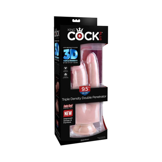 KING COCK PLUS TRIPLE DENSITY DOUBLE PENETRATOR 9.5 IN. REALISTIC DILDO BEIGE