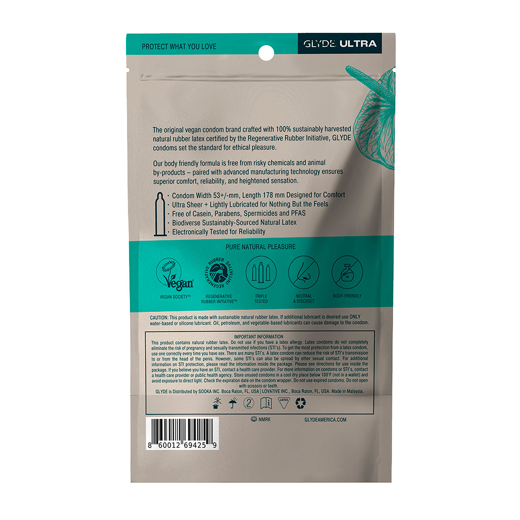 GLYDE CONDOMS - GLYDE ULTRA STANDARD FIT 12PK