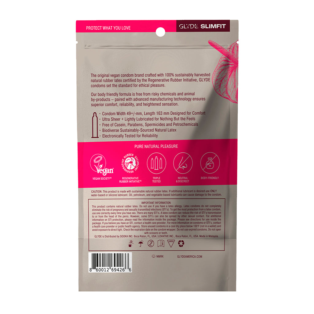 GLYDE CONDOMS - GLYDE SLIMFIT (SNUG-FITTING) 12PK