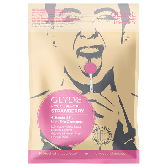 PRESERVATIVOS GLYDE - PRESERVATIVOS GLYDE SABOR NATURAL FRESA PAQUETE DE 4