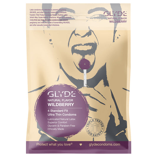 GLYDE ULTRA NATURAL  FLAVOR 4PK WILDBERRY CONDOMS