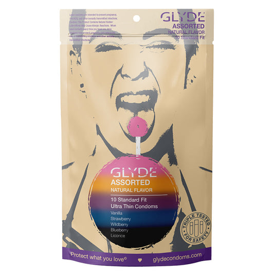 GLYDE CONDOMS - GLYDE ULTRA NATURAL FLAVOR CONDOM 10PK ASST