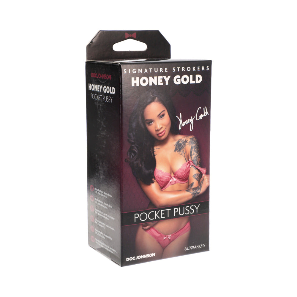 DOC JOHNSON - SIGNATURE STROKERS - ORO MIEL - COÑO DE BOLSILLO ULTRASKYN CARAMELO