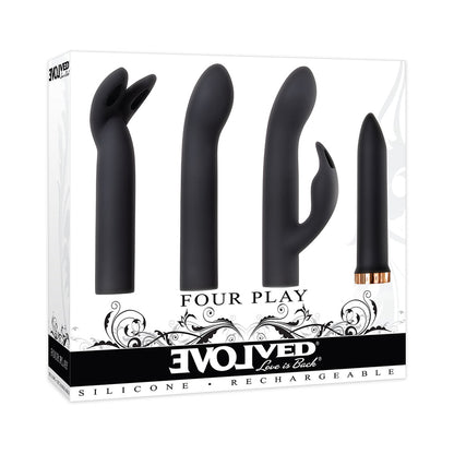 EVOLVED - FOUR PLAY RECHARGEABLE SILICONE BULLET VIBRATOR AND 3-PIECE SLEEVE SET BLACK