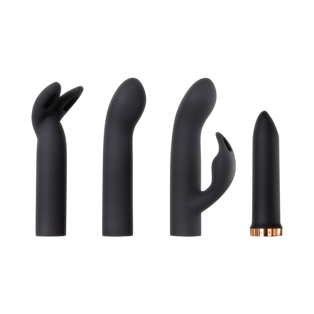 EVOLVED FOUR PLAY RECHARGEABLE SILICONE BULLET VIBRATOR AND 3-PIECE SLEEVE SET BLACK
