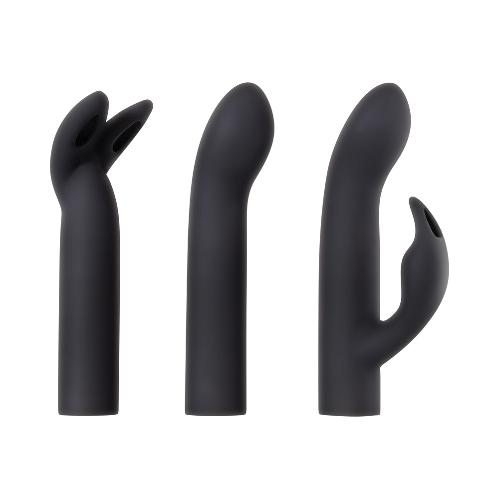 EVOLVED FOUR PLAY RECHARGEABLE SILICONE BULLET VIBRATOR AND 3-PIECE SLEEVE SET BLACK