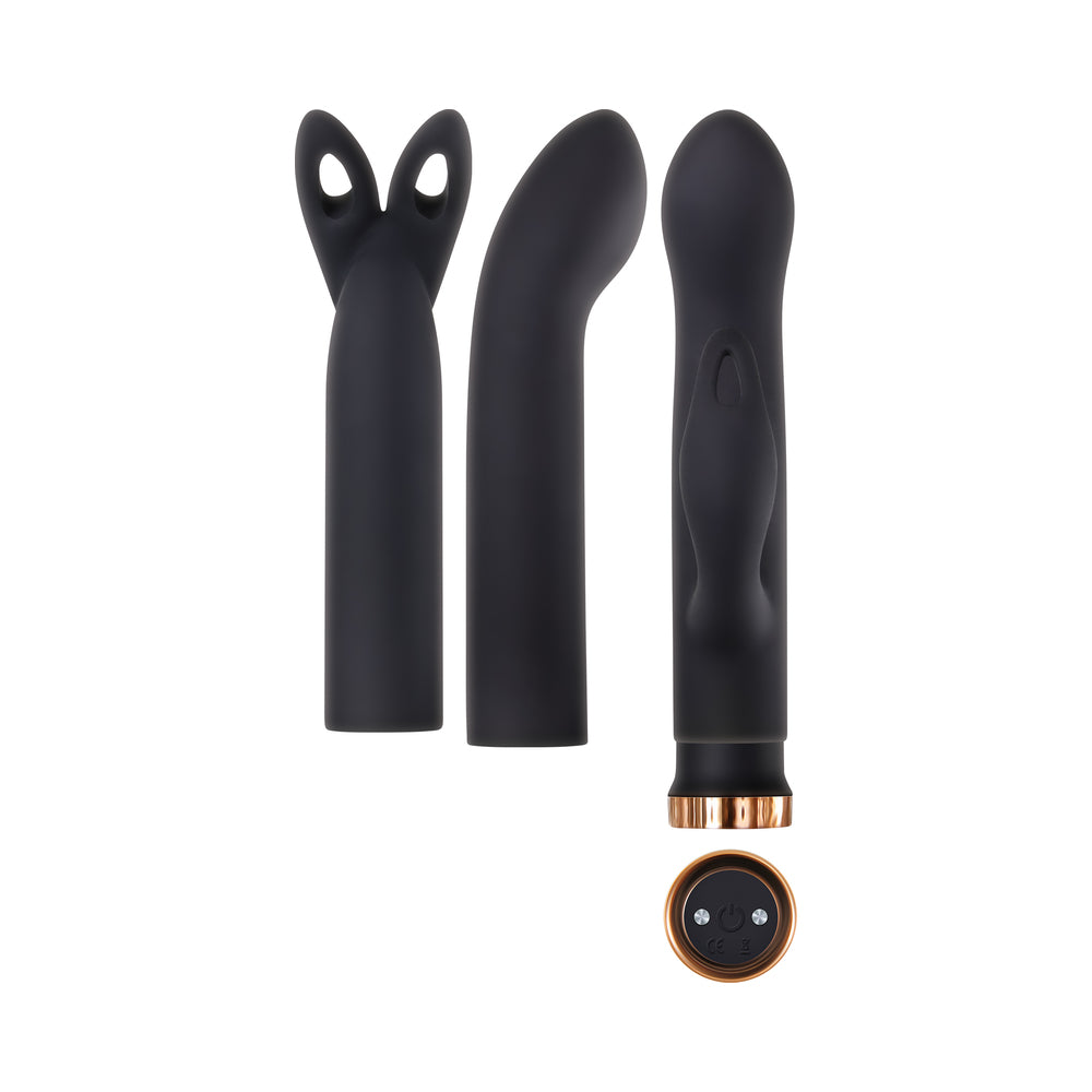 EVOLVED FOUR PLAY RECHARGEABLE SILICONE BULLET VIBRATOR AND 3-PIECE SLEEVE SET BLACK